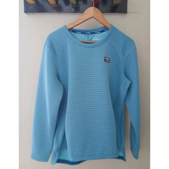 L.L. Bean Airlight Ribbed Crewneck Pullover Top Size Medium Blue Granola Girl - Picture 1 of 8
